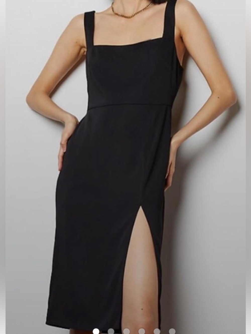 Babaton Black Square-Neck Midi Dress with Thigh Slit Detail
